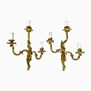 Antique Rococo Bronze Wall Lamps, France, Set of 2