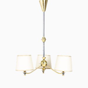 French Three-Arm Brass and Metal Pendant Light, 1950s