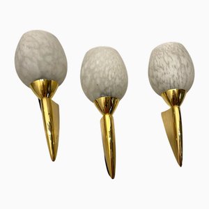 Murano Glass Brass Sconces, 1980s, Set of 3