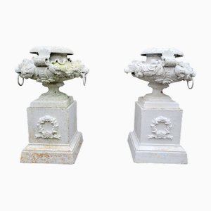 Vasi antichi in ghisa con colonne, set di 2