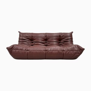 Divano Togo Mid-Century in pelle marrone chiaro attribuito a Michel Ducaroy per Ligne Roset