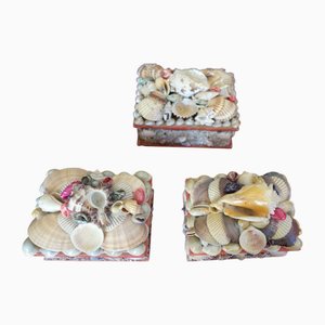 Vintage Seaside Souvenir Jewelry Boxes, 1940s, Set of 3