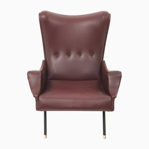 Sillón vintage de escay burdeos, latón y metal, Italia, años 50