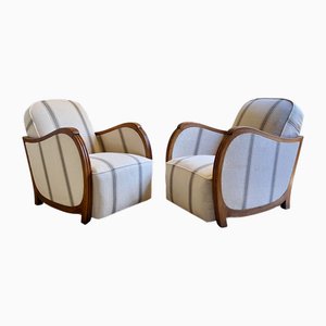 Art Deco French Linen Upholstered Armchairs, 1930s, Set of 2