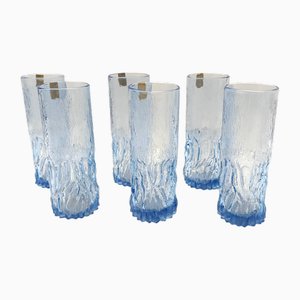 Postmodern Handmade Blue Crystal Drinking Glasses, 1970s, Set of 6