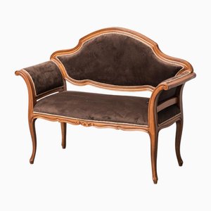 Brown Velvet and Wood Entrance Sofa Bench, 1950s