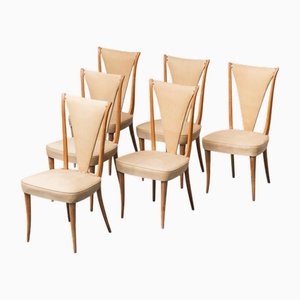 Wood and Leather Chairs in the style of Vittorio Dassi, 1950s, Set of 6