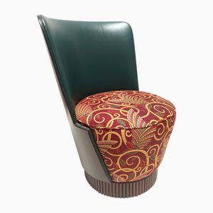 Poltrona verde in pelle e tessuto di Adam Tihany per Colbert, 1995