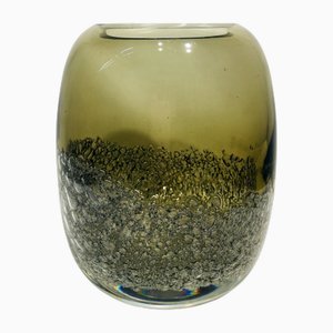 Blown Glass Vase with Silver Leaves