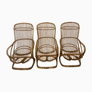Wicker Armchairs attributed to Tito Agnoli, Italy, 1960s, Set of 3