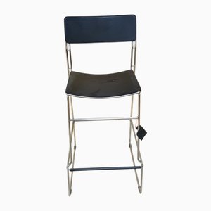 Taburete de bar italiano de cuero con estructura cromada de Arrben, Italia
