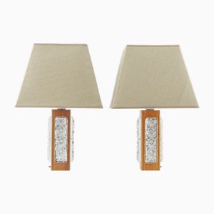 Lampes de Bureau en Verre Moulé et Teck, Suède, 1960, Set de 2