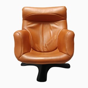 Karuselli Lounge Chair in Orange Leather by Yrjö Kukkapuro for Haimi, 1970s