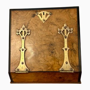 Antike viktorianische Schreibwarenbox aus Wurzelholz & Messing, 1860