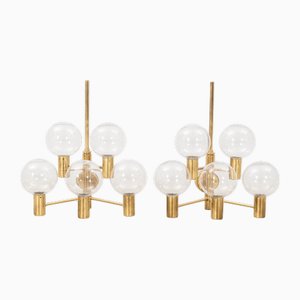 Lampade da parete in vetro trasparente e ottone di Hans Agne Jakobsson per Hans-Agne Jakobsson Ab Markaryd, Svezia, 1960, set di 2