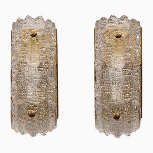 Glass and Gilt Brass Sconces by Carl Fagerlund for Orrefors, Sweden, 1970s, Set of 2