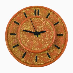 Mid-Century Moderne Keramik Wanduhr in Orange, 1960er