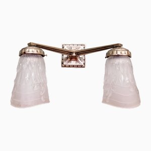 Art Deco Doppelwandlampe aus vernickelter Bronze, 1920er