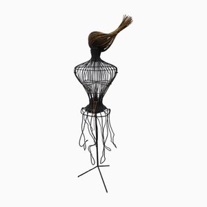 Wicker Mannequin with Removable Head on Iron Display, 1950s
