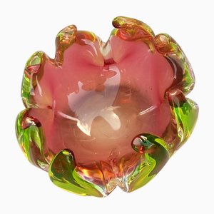 Murano Flame Bowl in Pink and Green, 1950s