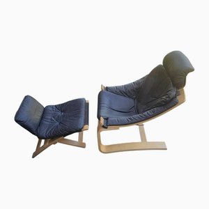 Sillón Kroken sueco y otomana de Åke Fribyter para Nelo. Juego de 2