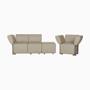 Clou Leather Three-Seater Sofa & Armchair in Cream from Cor, Set of 2