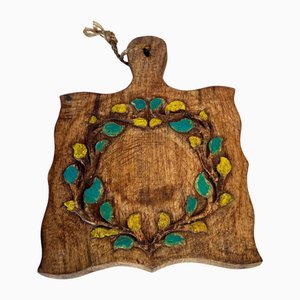 Planche Décorative Vintage en Bois avec Motif Floral Peint à la Main, France 1960