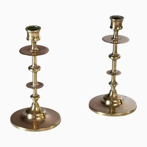 19th Century Minimalist French Brass Candleholders, Set of 2
