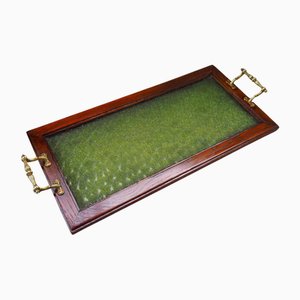 Glass, Brass and Wood Tray, Czechoslovakia, 1970s