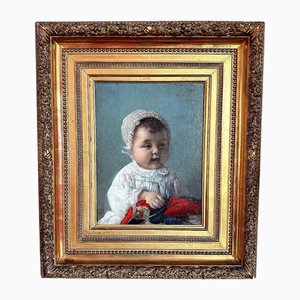 Gabriel Guay, Child's Portrait, Oil on Panel, Framed