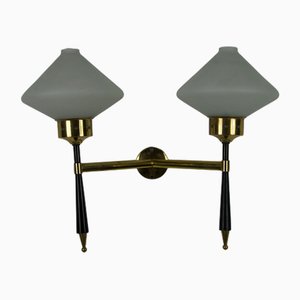 Brass and Opaline Wall Lamp attributed to Stilnovo, Italy, 1960s