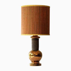 Ceramic Copper Floor Table Lamp and Lampshade attributed to R. Houben for Bergboms, 1970