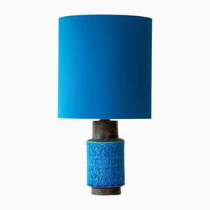 Tischlampe aus Keramik in Aqua & Braun mit blauem Seidenlampenschirm von R. Houben für Bitossi, 1970
