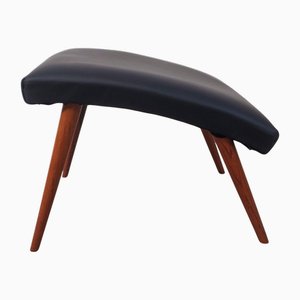 Danish Oak Footstool with Leather Upholstery, 1960s