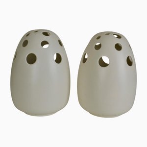 Grands Vases Sculpturaux Crème en Céramique, Set de 2