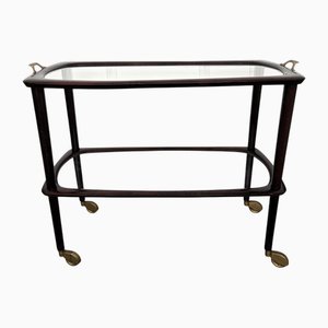 Carrello bar Mid-Century in legno e ottone di Paolo Buffa, Italia, anni '50