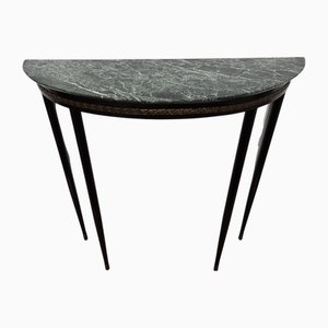 Italienischer Mid-Century Demi Lune Konsolentisch mit grüner Marmorplatte, 1950er