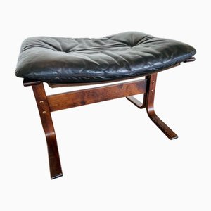 Mid-Century Scandinavian Black Leather Stool by Ingmar Relling