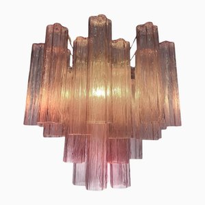 Pink Glass Tube Chandelier, Murano, 1970s