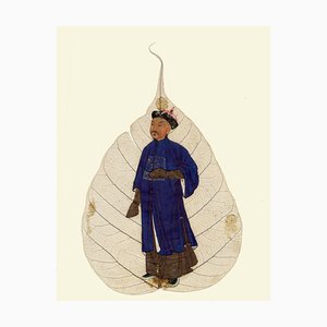 Artiste Chinois, Représentant Impérial de la Dynastie Qing, Peinture à la Feuille de Bodhi Peepal, Fin du XVIIIe Siècle