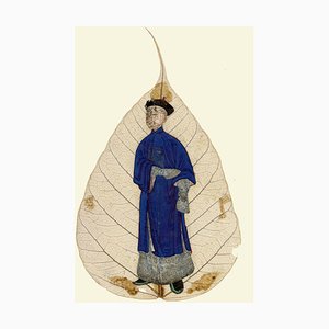 Artiste Chinois, Représentant Impérial de la Dynastie Qing, Peinture à la Feuille de Bodhi Peepal, Fin du XVIIIe Siècle
