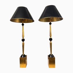 Tall Italian Gilt Brass Table Lamps, 1980, Set of 2