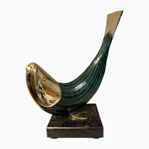 Grünspan Fisch Skulptur aus Bronze, 1970