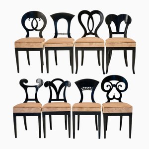 Sedie da pranzo Biedermeier ebanizzate, set di 8