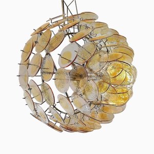 Lampadario a forma di disco moderno in vetro di Murano ambrato di Vistosi per Mazzega, Italia