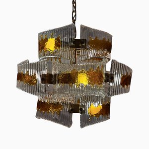 Lampadario di Murano in vetro ambrato e trasparente, 1960