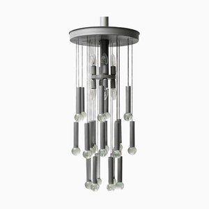 Vintage Italian Chrome and Glass Chandelier by Gaetano Sciolari, 1970s