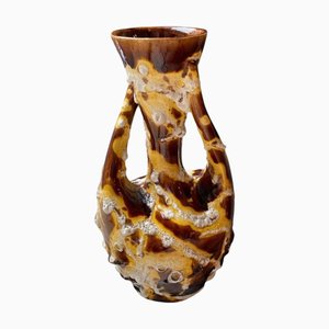 Vase Brutaliste Mid-Century en Céramique Lava Glaze de Vallauris, France, 1960s