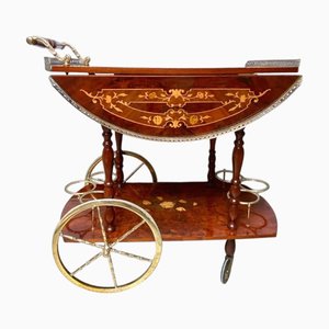 Chariot de Bar Hollywood Regency Vintage en Bois et Laiton, Italie, 1960s