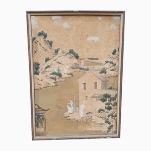 Papier Peint d'un Paysage Chinois Animé, 19ème Siècle